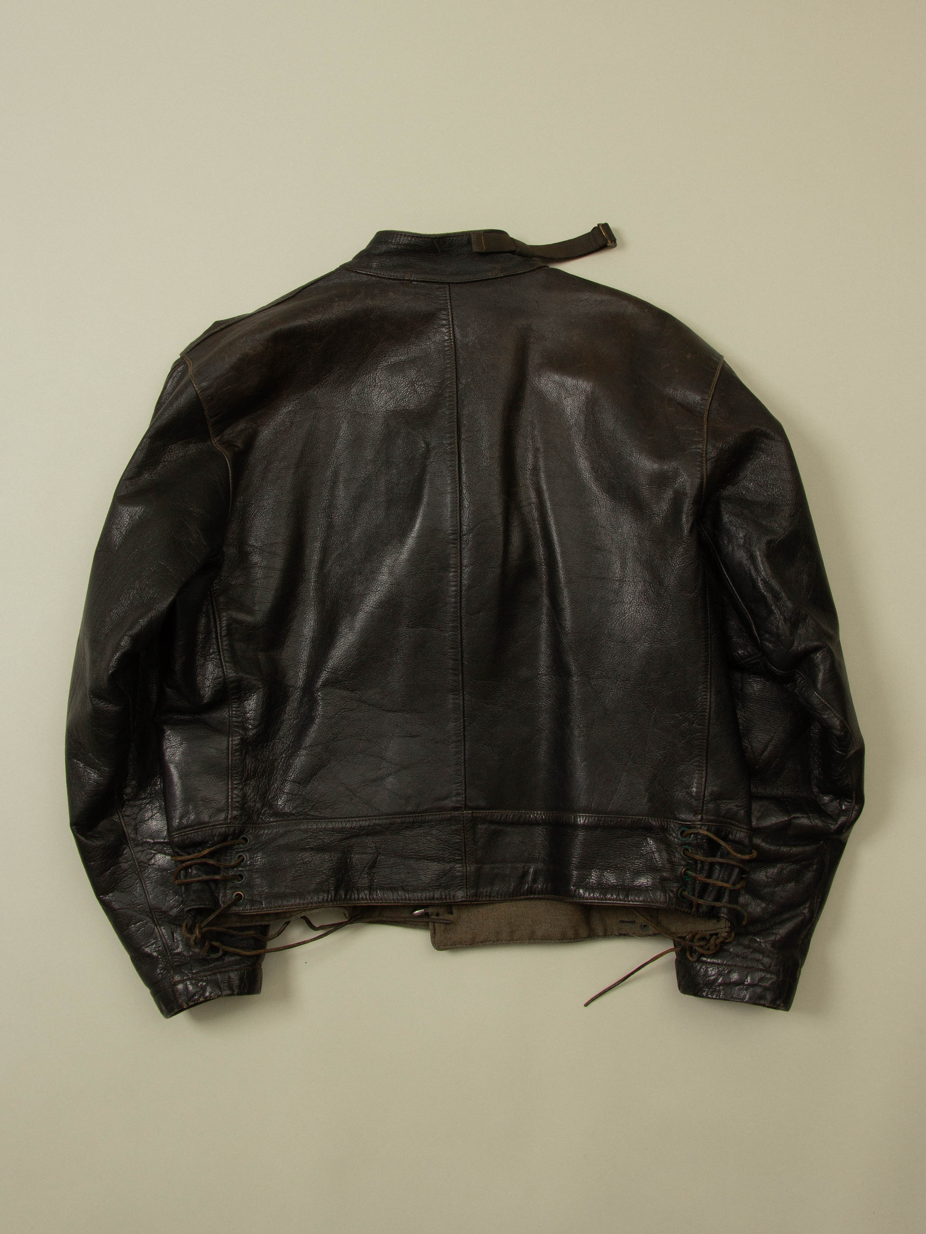 Vtg Rare 1950s Swedish Army Dispatch Leather Jacket (L) - Image 10