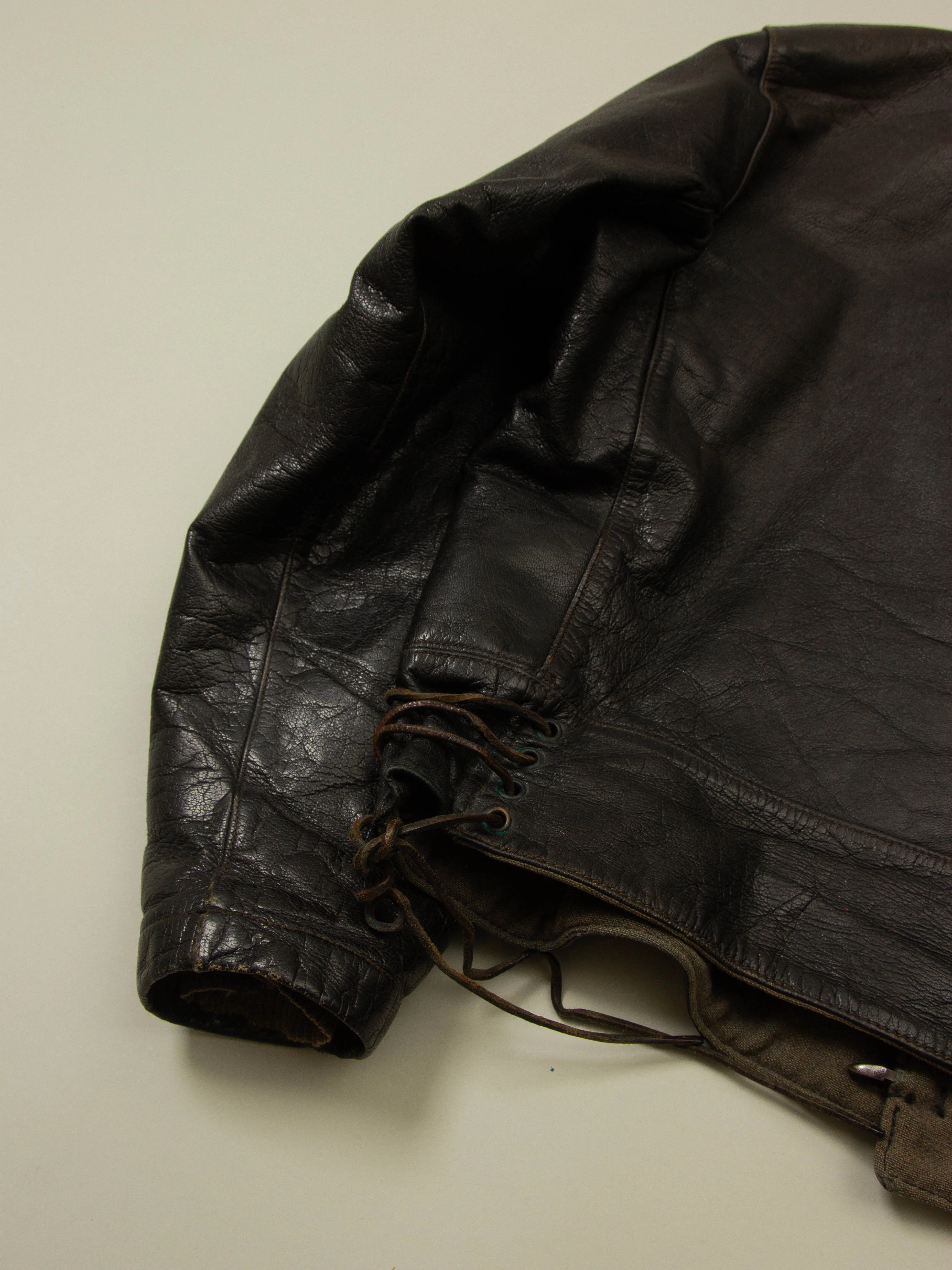 Vtg Rare 1950s Swedish Army Dispatch Leather Jacket (L) - Image 9